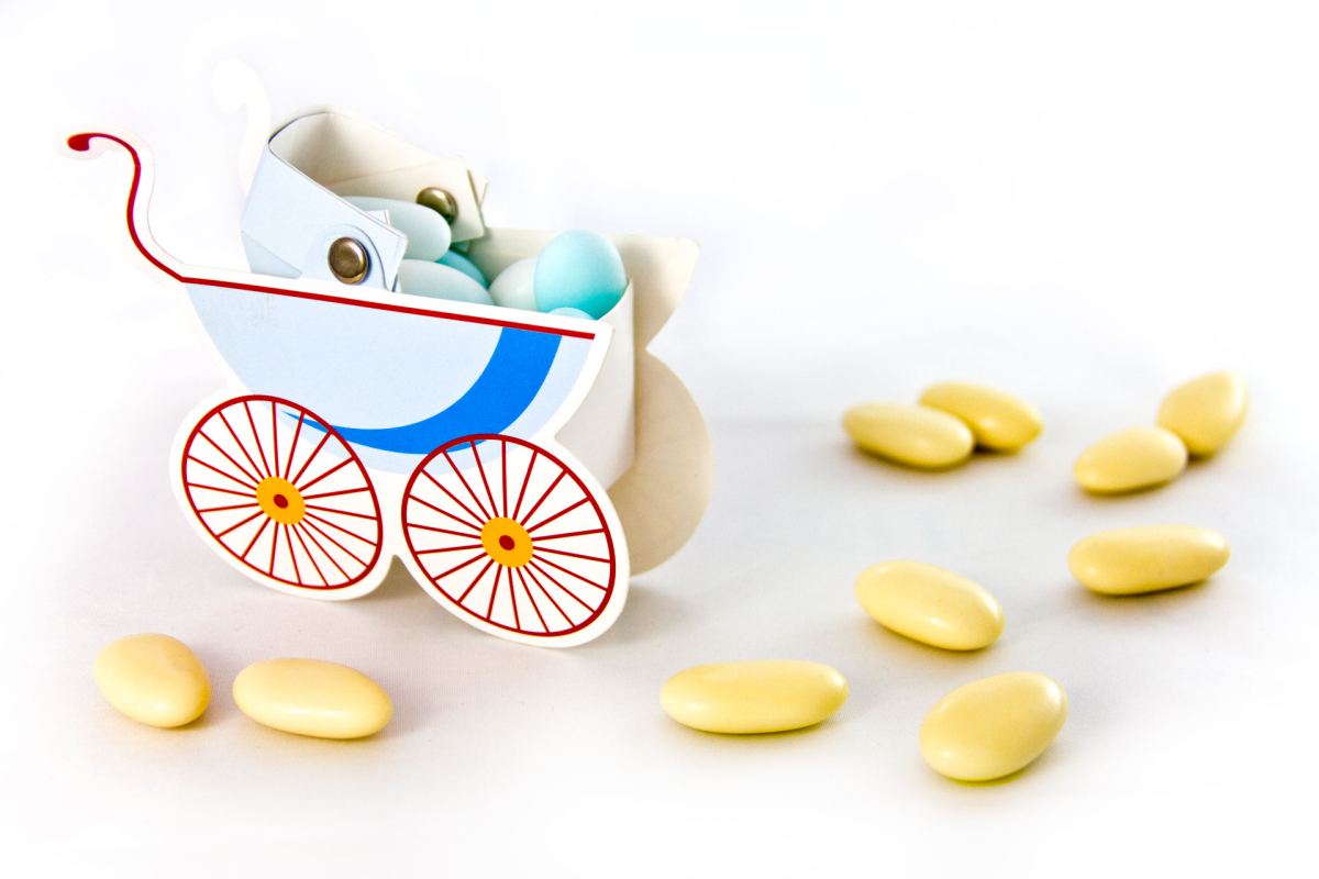 Gastgeschenkbox Kinderwagen Blau