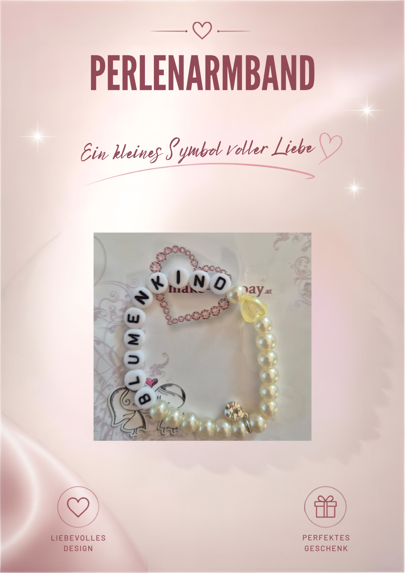 Perlenarmband Kind Creme / Blumenkind