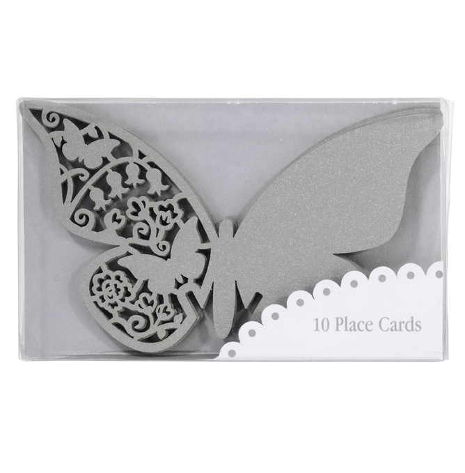 Tischkarte Papillon Vintage Silber