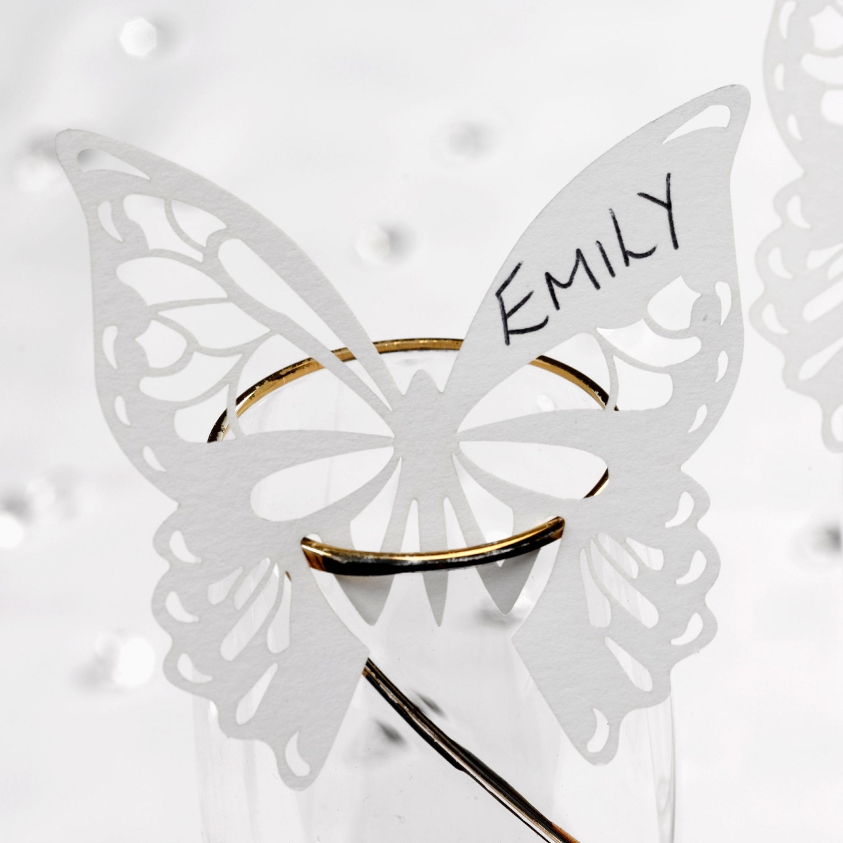Tischkarte Schmetterling Vintage Silber